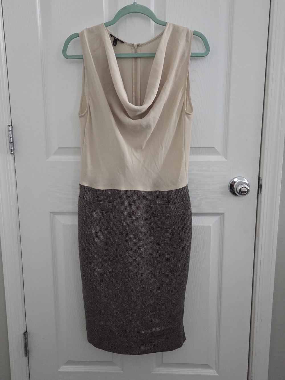 Escada Neutral Two-Tone Sheath Dress in Cream and Brown-Taupe